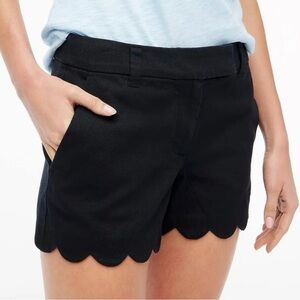 J. Crew Black Scalloped Hem Women's Shorts Size 0/29” Linen & Cotton